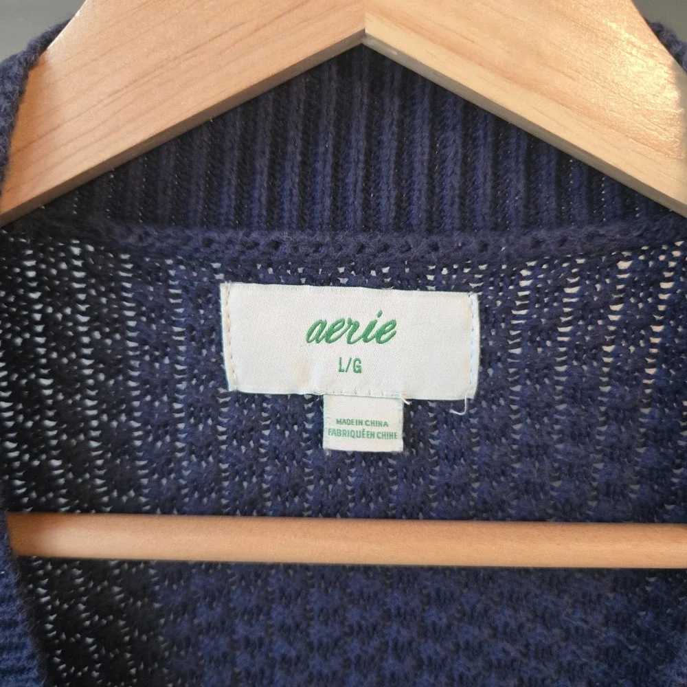 Aerie Sweater Womens Large Navy Collegiate Oversized Cardigan Varsity Letterman - Picture 5 of 12